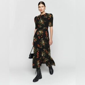 Reformation Black Floral Midi Dress